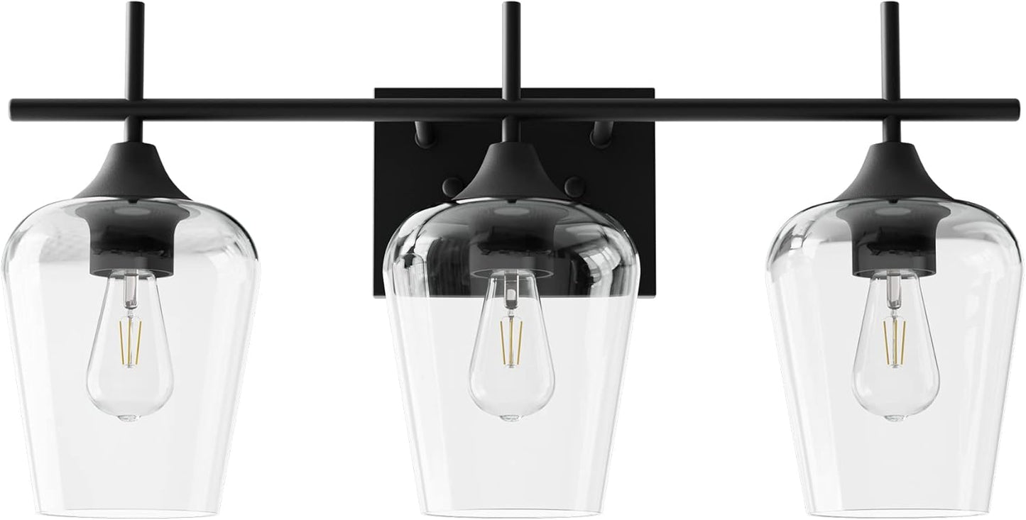 VONLUCE Bathroom Vanity Light, 3 Light Bathroom Light Fixture Over Mirror, Bathroom Wall Lamp with Clear Glass, Modern Black Vanity Lighting fixtures for Bathroom, Bedroom, Hallway