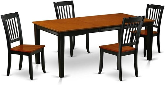 East West Furniture QUDA5-BCH-W 5 Piece Dinette Set for 4 Includes a Rectangle Dining Table with Butterfly Leaf and 4 Dining Room Chairs, 40x78 Inch, Black & Cherry