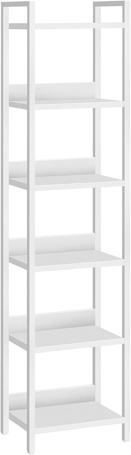 Bookshelf, 6-Tier Bookcase, Standing Book Shelf for Small Space, Storage Shelf Organizer, for Living Room, Bedroom, Study, Balcony, White BKBW6601