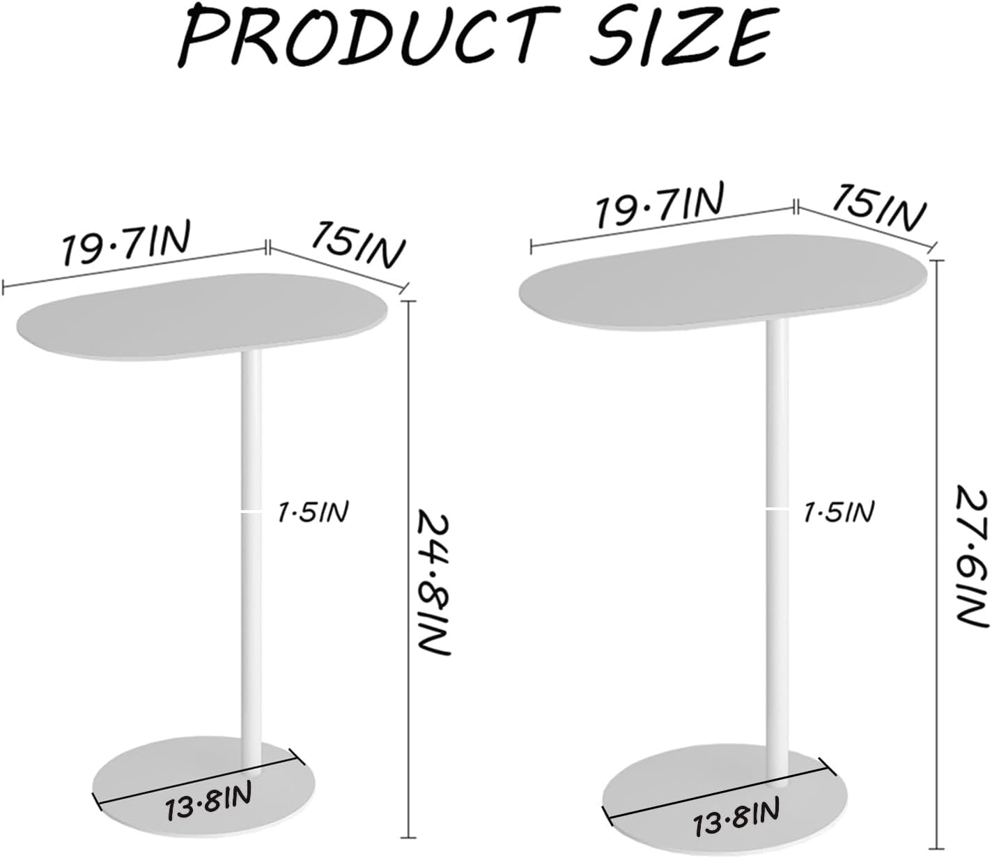 C-Shaped Side Table, Iron End Table for Couch Sofa and Bed, Small Metal White Side Tables for Living Room Bedroom (White, High-27.6in/70cm)