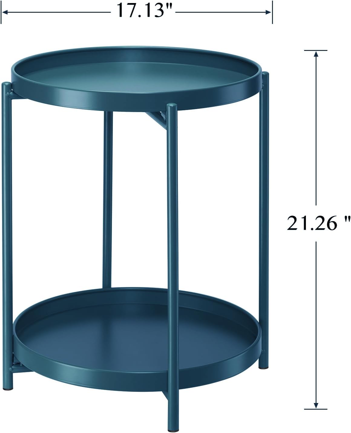 danpinera 2-Tier End Table, Outdoor Side Table Metal Round Side Table with Removable Tray, Small Accent Table, Anti-Rust Nightstand for Bedroom Balcony Patio Living Room (Navy Blue)