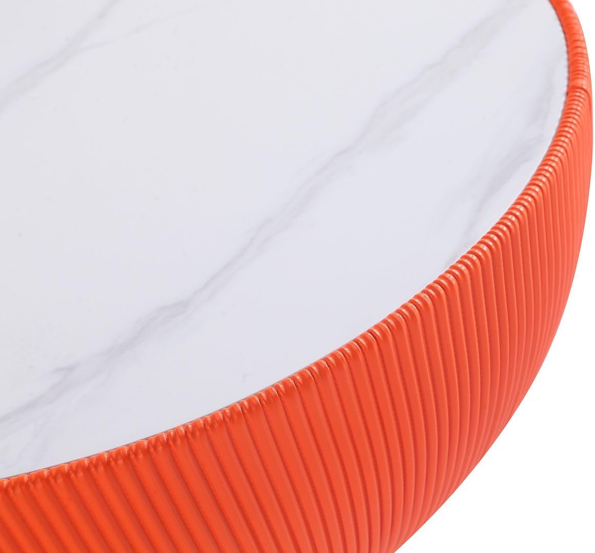 Manhattan Comfort Anderson Modern 28.15" Round Coffee Table 2.0 - Ceramic Marble Tabletop, Elegant Pleated Leatherette Details & Gold Base, Fully Assembled Accent Furniture, Set of 1, Orange