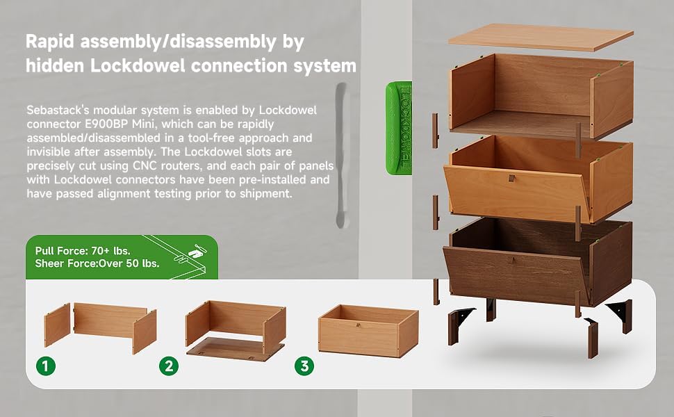 SBS-AL-21-23 Sebastack Night Stand, Customizable 2 Drawers Bedside Table, End Table, Side Table for Bedroom, Mid-Century Style Wood Chest of Furnitures, Basswood and Walnut Color Combo