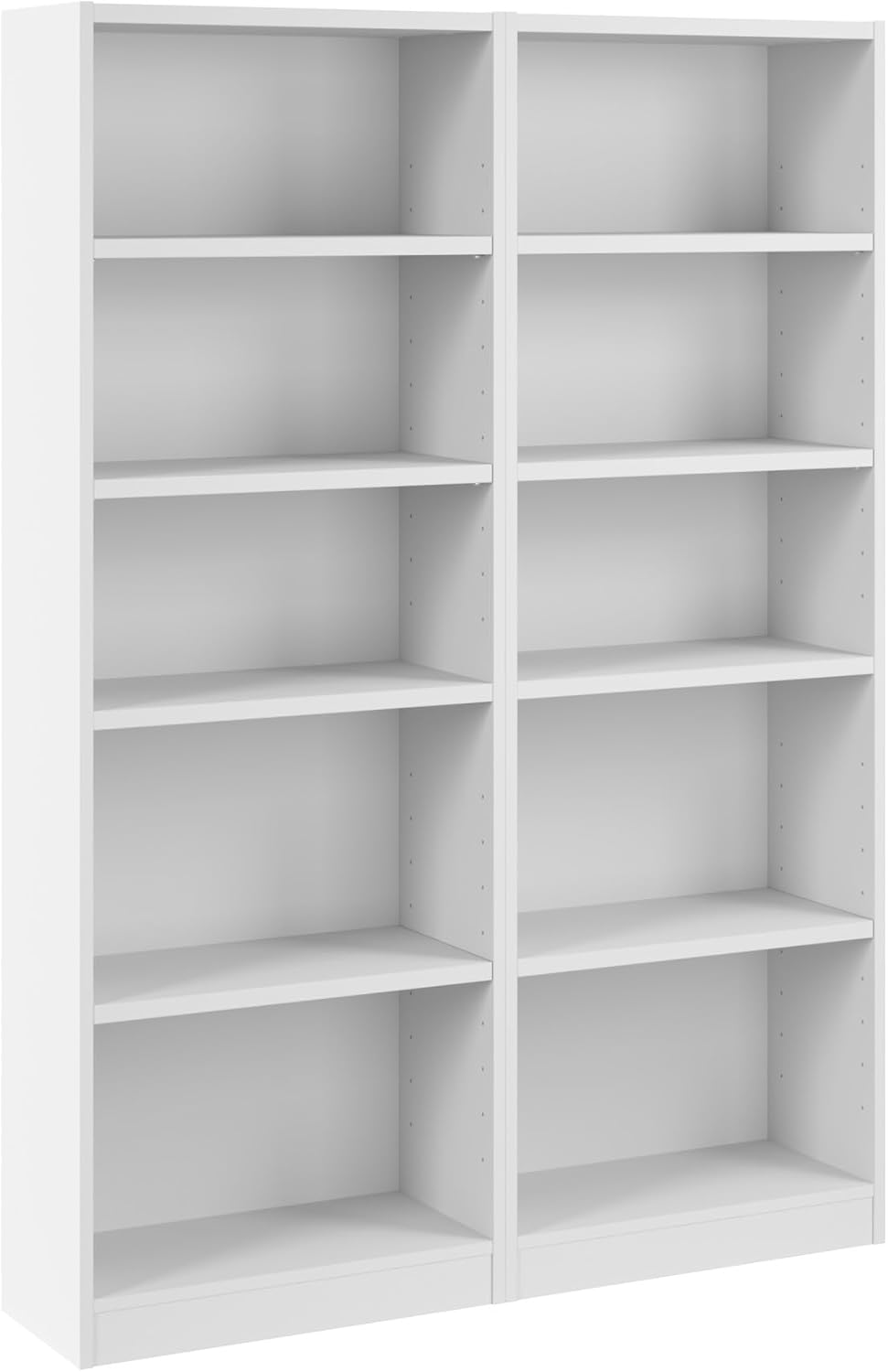 Bush Furniture Universal 25W Tall 5 Shelf Bookcase in White - Set of 2, Matching Storage and Display Bookshelves for Home Office or Living Room Organization
