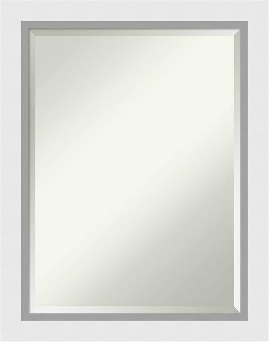 Amanti Art White Bathroom Mirror for Over Sink, 28x22 Blanco White Rectangle Vanity Mirror, Medium Modern Contemporary Wood Frame, Hangs Horizonally and Vertically, Bathroom Wall Decor, Beveled Edge