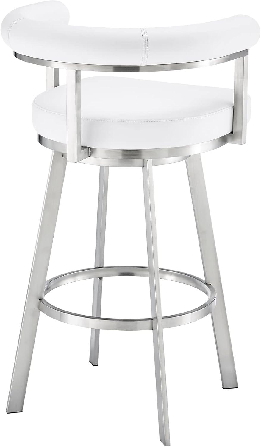 Armen Living Magnolia Swivel Counter Stool in Brushed Stainless Steel with White Faux Leather