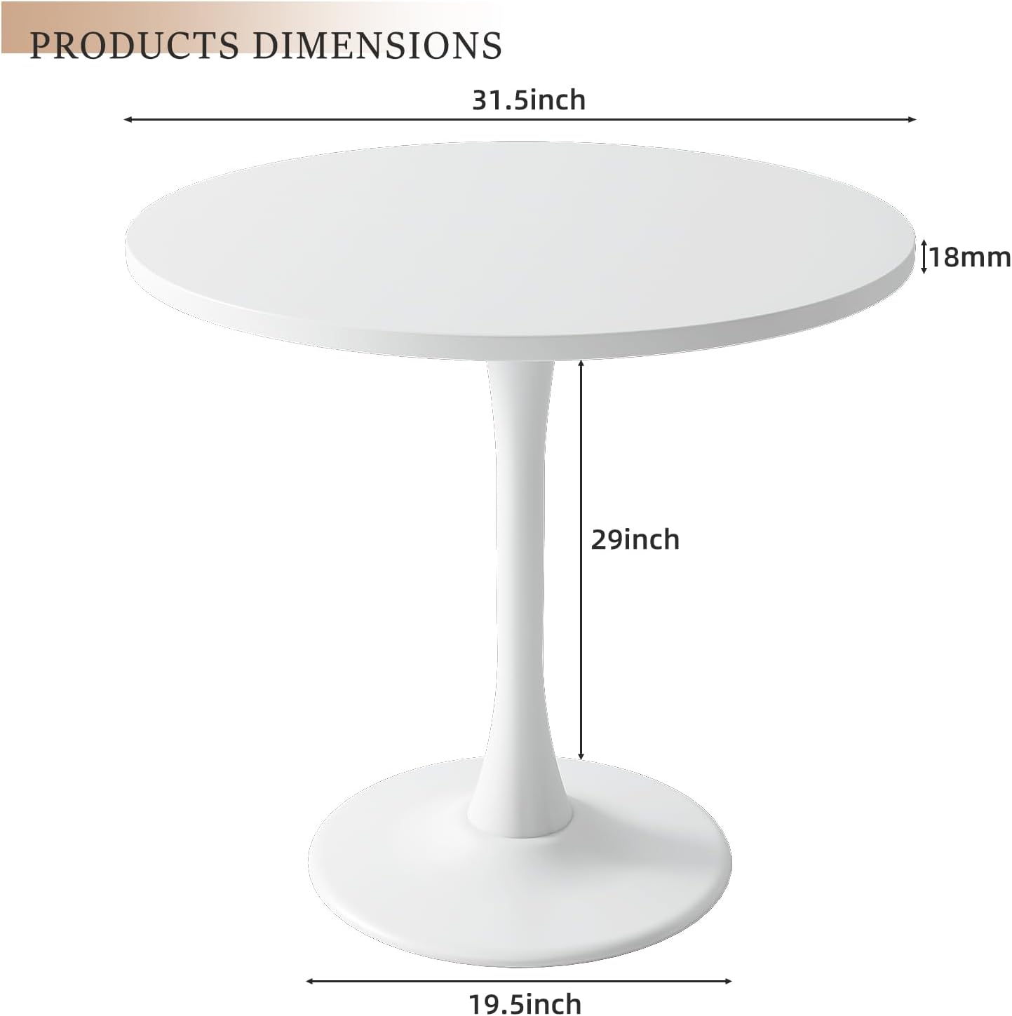 White Round Table Modern Tulip Dining Table White Round Kitchen Table Mid Century Coffee Table for Living Room, 31.5 inch
