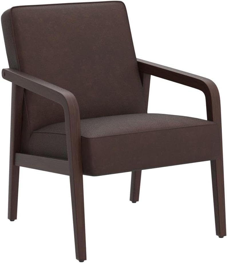 Yaheetech PU Leather Accent Chair, Mid-Century Modern Barrel Chair with Wooden Frame and Soft Thick Padded for Living Room Bedroom Home Office, 2 PCS, Dark Brown