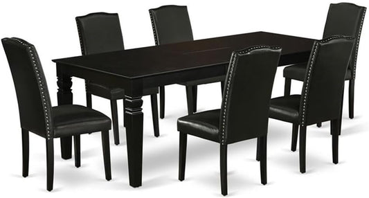 East West Furniture LGEN7-BLK-69 7 Piece Dining Room Furniture Set Consist of a Rectangle Wooden Table with Butterfly Leaf and 6 Black Faux Leather Parson Chairs, 42x84 Inch, Black