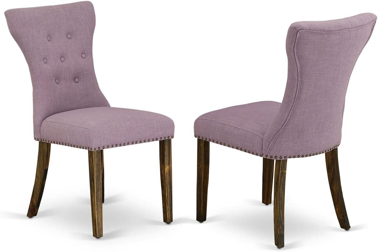 East West Furniture GAP7T40 Gallatin Parson Kitchen Chairs - Button Tufted Nailhead Trim Dahlia Linen Fabric Padded Dining Chairs, Set of 2, Jacobean