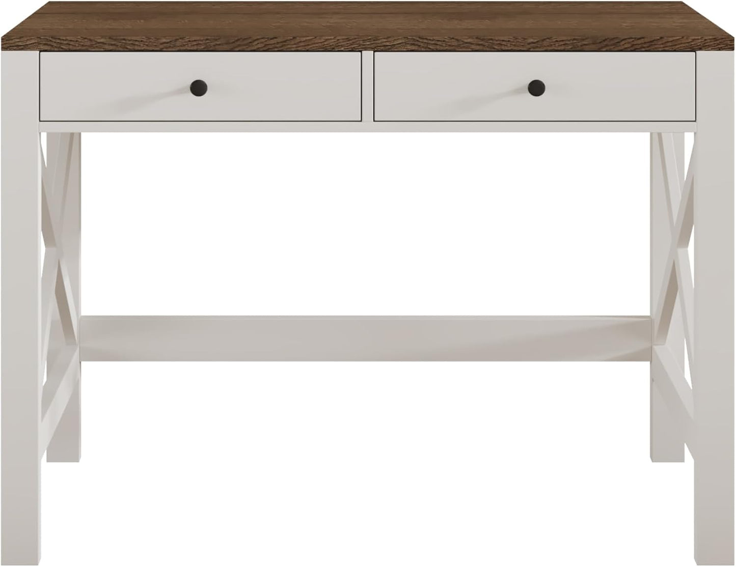ChooChoo Farmhouse Desk 39" Computer Desk with Drawers, Small Study Writing Table with Stable X Frame for Home Office