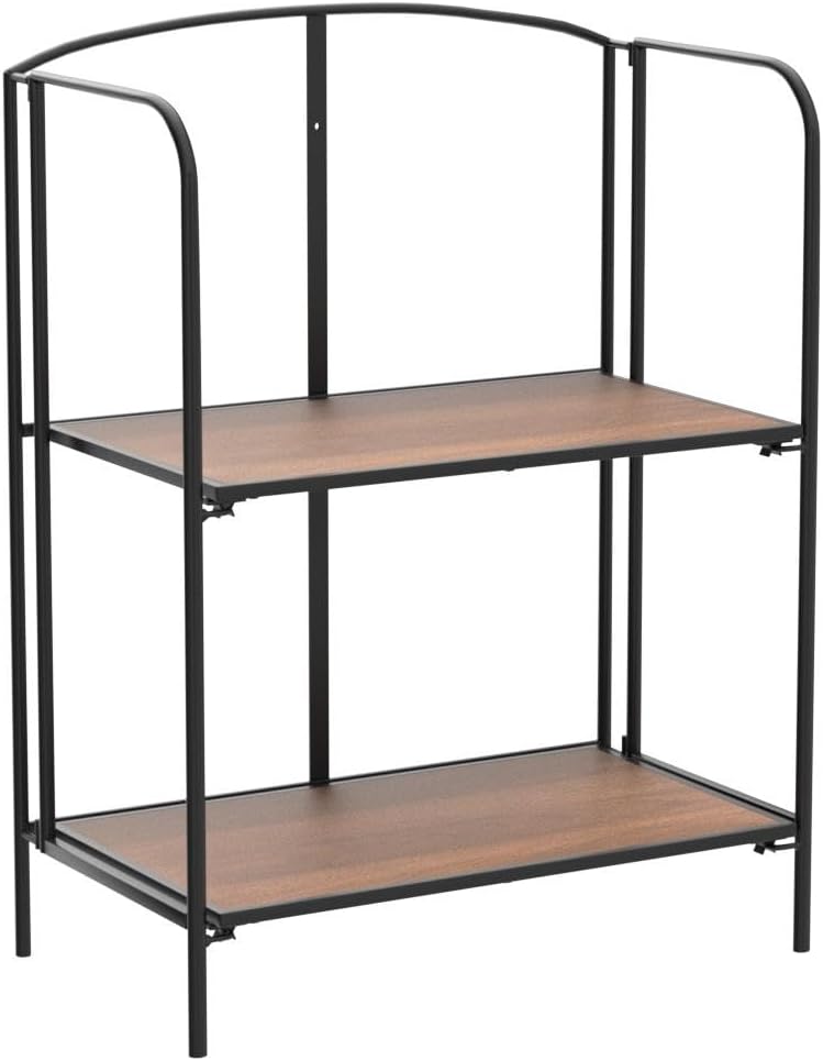 Crofy No Assembly Folding Bookshelf for Living Room, 2 Tier Black Collapsible Book Shelf for Home Office, Portable Bookcase Storage Organizer