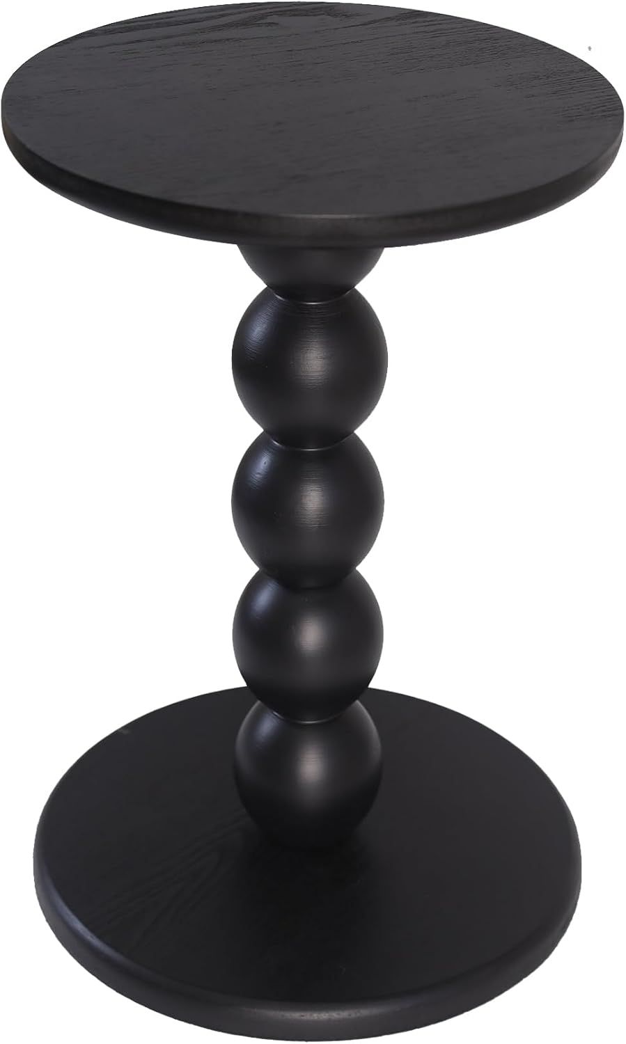 Round Wooden Side Table with Stacked Ball Pedestal Base, Accent Nightstand for Living Room, Bedroom, Corners (Black)