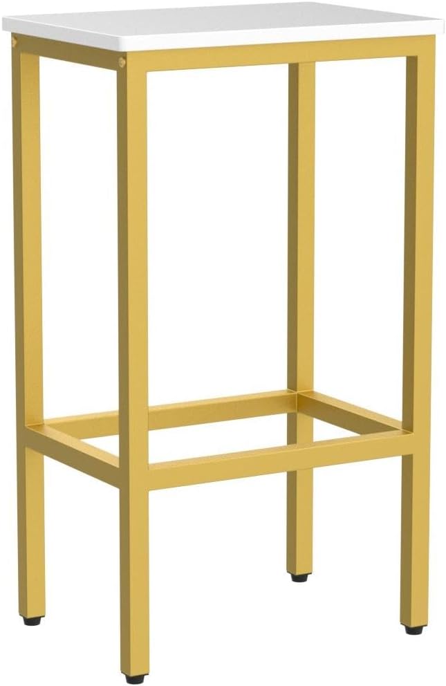 Bar Stools, Set of 2 Bar Chairs, Kitchen Breakfast Bar Stools with Footrest, 25.8-Inch Height, Rectangular Industrial Stools, for Dining Room, Easy Assembly, White and Gold BAJW0101