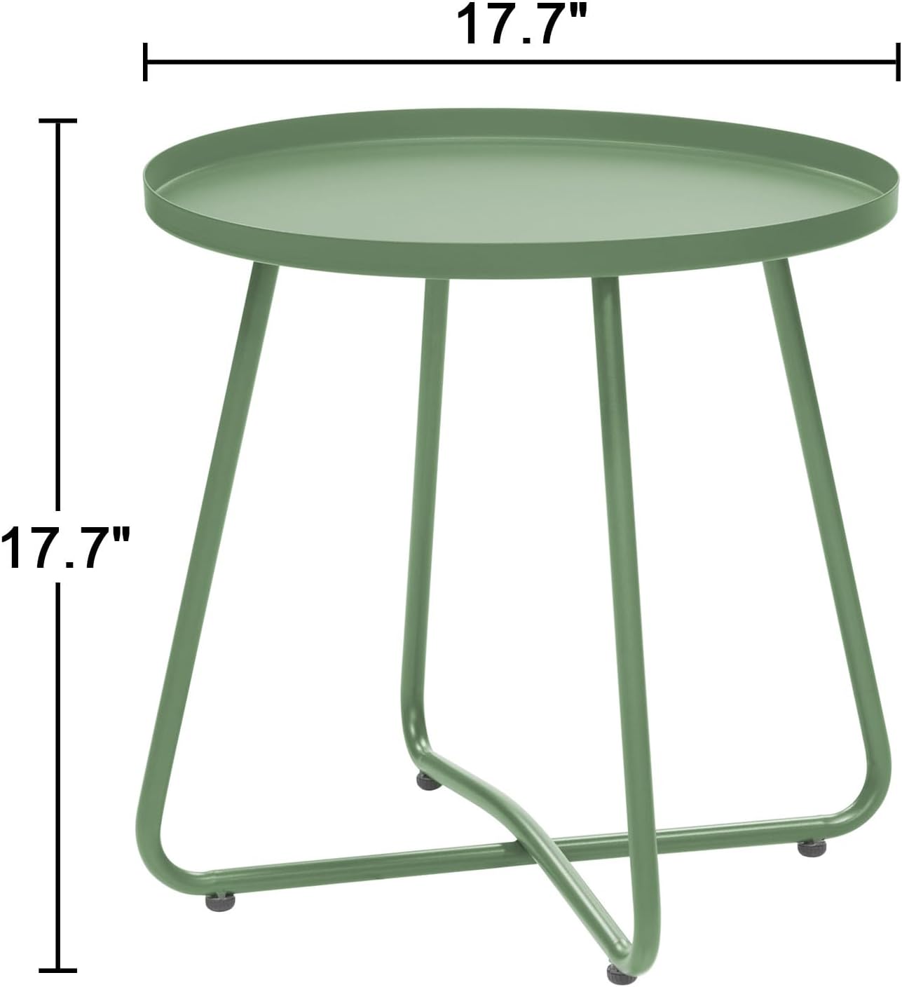 Dia.17.7ins Steel Round Coffee Table, Steel Tray Table, Side Table, Outdoor and Indoor Use, Weather Resisitant, Patio, Balcony, Garden, Backyard (Green)