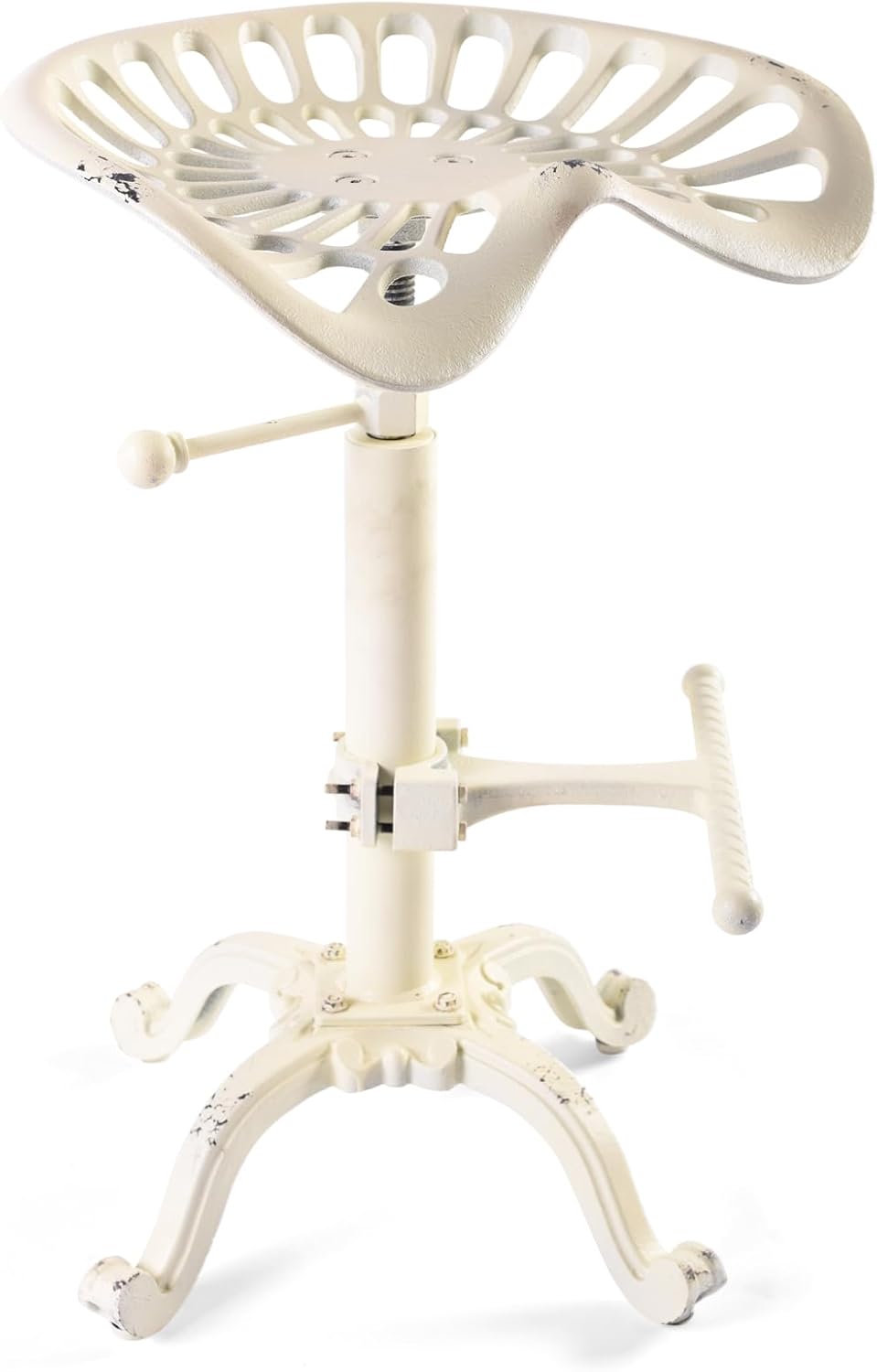 LOKKHAN Adjustable Rustic Industrial Bar Stool - Cast Iron Tractor Seat Swivel Stool - Farmhouse Metal Breakfast Bar Stool - Counter Height 19.7" to 26.8" - Perfect for Kitchen, Dining, and Pub Use