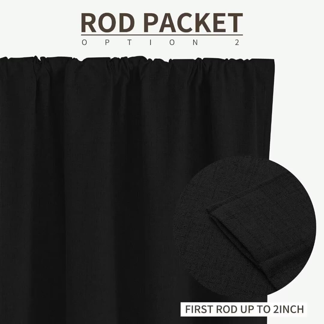 Joydeco Natural Linen Curtains 96 inch Length 2 Panels Set Burg 100% Blackout Patio Door Curtain Room Darkening Sliding Door Curtains Thermal Insulated Back tab Rod Pocket(105x96 inch, Black)