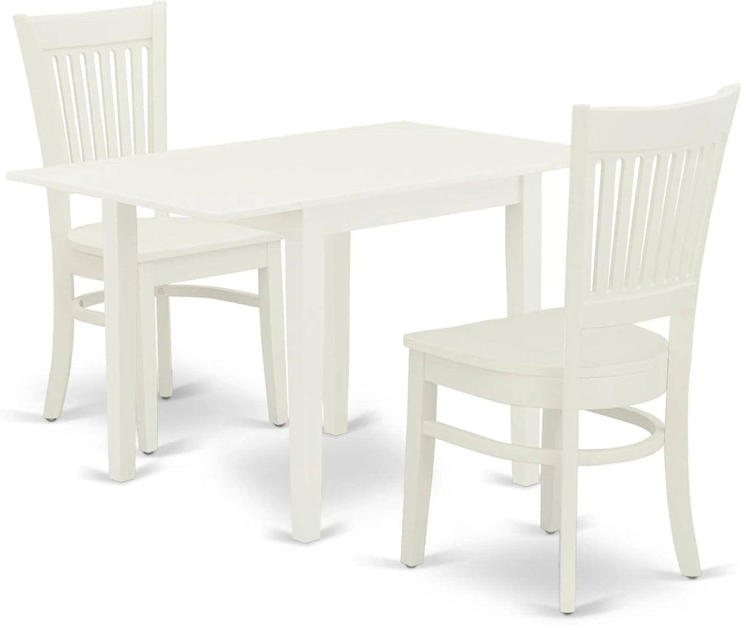 East West Furniture NDVA3-LWH-W 3 Piece Modern Dining Table Set Contains a Rectangle Wooden Table with Dropleaf and 2 Dining Chairs, 30x48 Inch, Linen White