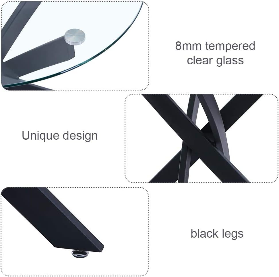 Round Tempered Glass Dining Table for 2-4 with Metal Legs, 35.5 in Modern Small Kitchen Table for Kitchen Dining Room (Black)