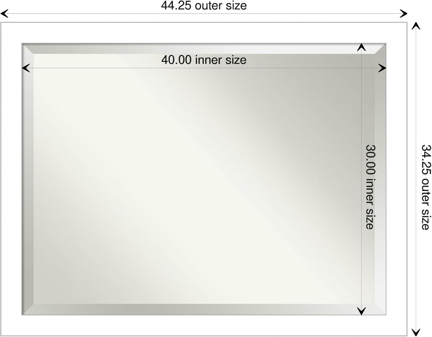 Amanti Art White Bathroom Mirror for Over Sink, 34x44 Wedge White Rectangle Vanity Mirror, X-Large Modern Contemporary Frame, Hangs Horizonally and Vertically, Bathroom Wall Decor, Beveled Edge