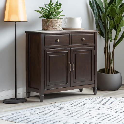 SIMPLIHOME Connaught SOLID WOOD 40 Inch Wide Traditional Entryway Storage Cabinet in Dark Chestnut Brown, For the Living Room, Entryway and Family Room