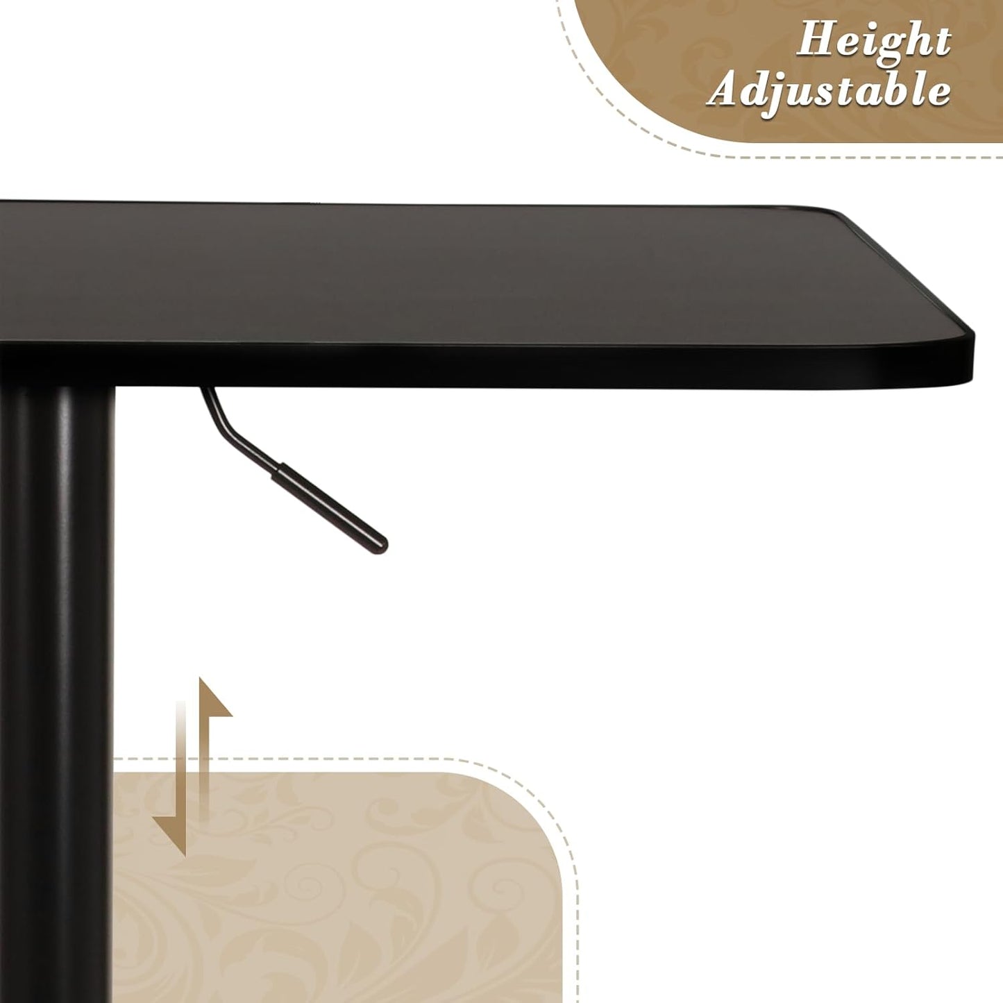 Athena Collection Modern Bar Table Square Top Height Adjustable, Tall Bistro Pub Cocktail Table Height Top and Sturdy Base, Suitable for Home Kitchen Pub Restaurant Outdoor, Black