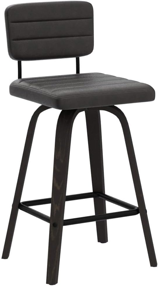 Counter Height Bar Stools Set of 2 Wood Swivel Bar Stools for Kitchen Island Modern Square Barstools with Leather Back Cushion Industrial Vintage Bar Chair Rustic Furniture for Home Pub 24 Inch Brown