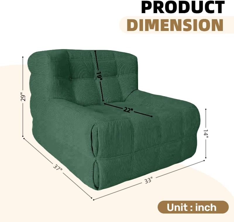 Bean Bag Chair - Memory Foam Bean Bag Chair for Adults, Comfy High-Resilience Single Sofa, Small Space Floor Chair, Chaise Lounge for Living Room, Bedroom (Dark Green, Square)