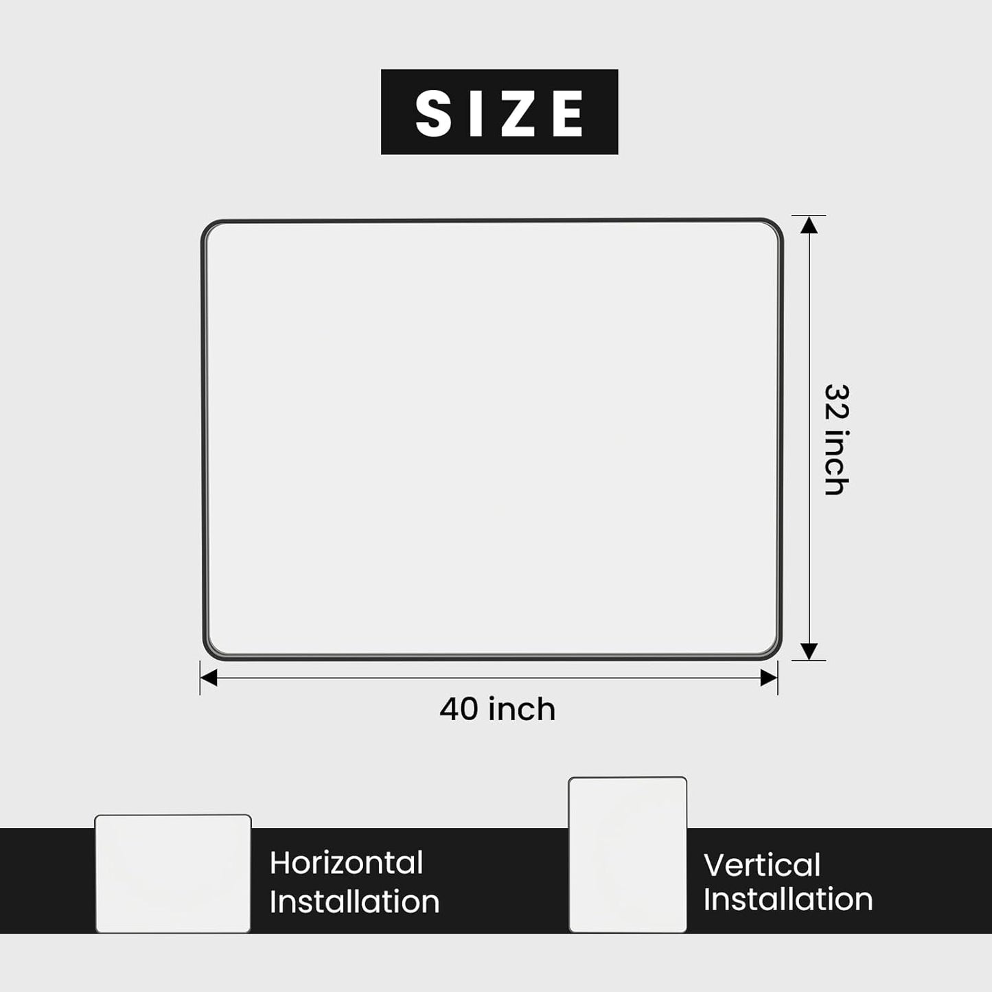 Black Bathroom Mirror 40X32 Inch, Black Metal Framed Mirror for Wall, Rounded Rectangle Matte Bathroom Vanity Mirror with Tempered Glass, Anti-Rust, Horizontal/Vertical