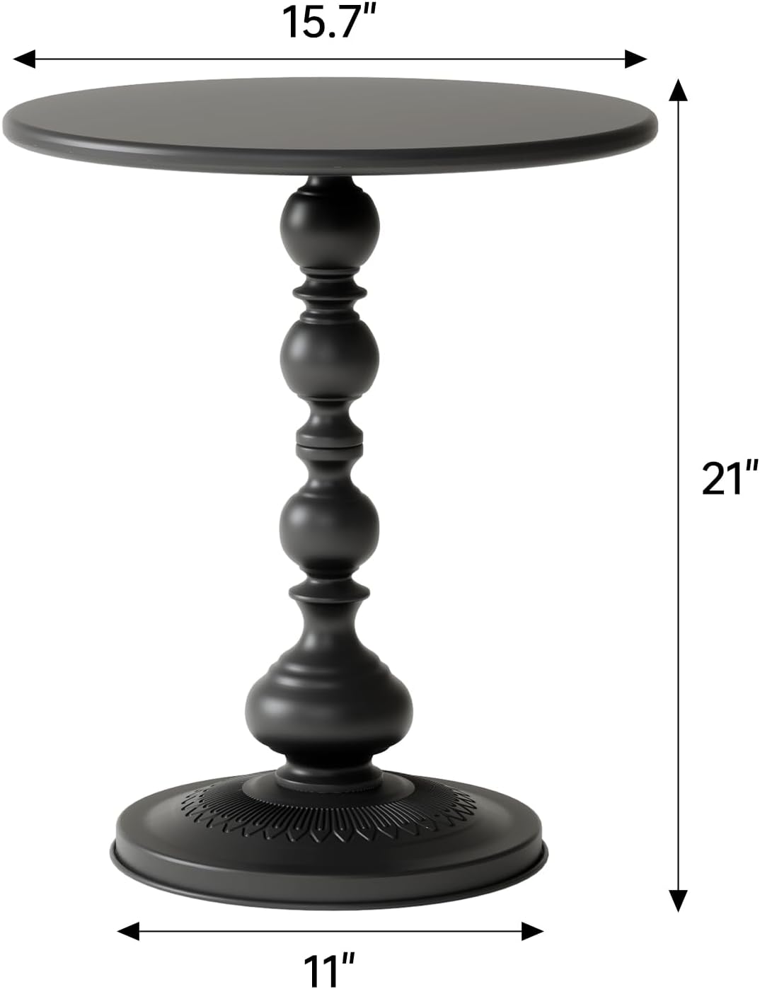 XIV Metal Small Round Side End Table, Vintage Matte Coffee Drink Cocktail Table, Accent Pedestal Table for Living Room Corners and Small Spaces, 21'' Height (Black)