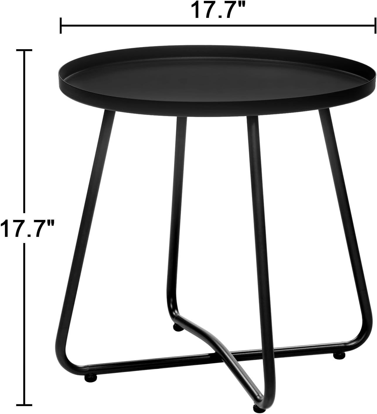 Dia.17.7ins Steel Round Coffee Table, Steel Tray Table, Side Table, Outdoor and Indoor Use, Weather Resisitant, Patio, Balcony, Garden, Backyard (Black)