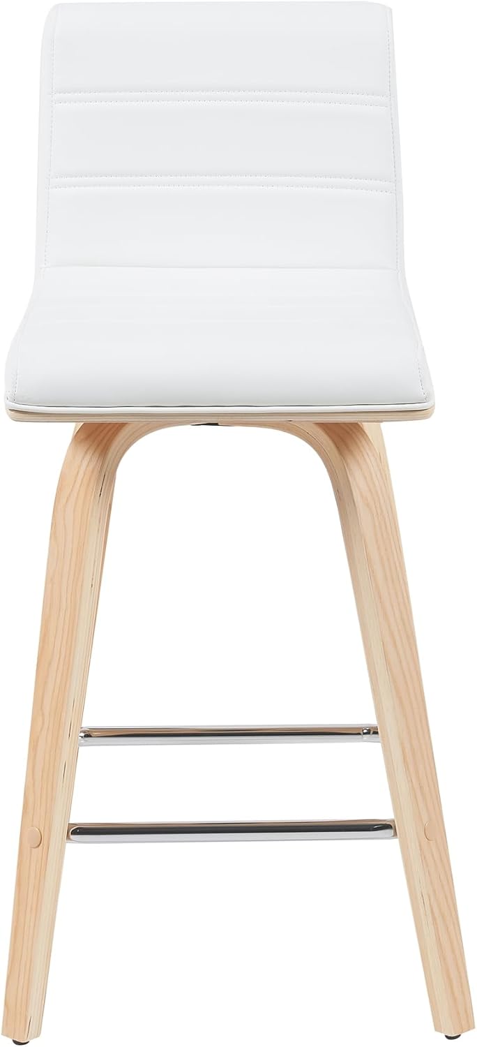 Vienna Modern Counter Height Swivel Bar Stool with White Faux Leather Seat and Patterned Oak Wood Frame Set of 3