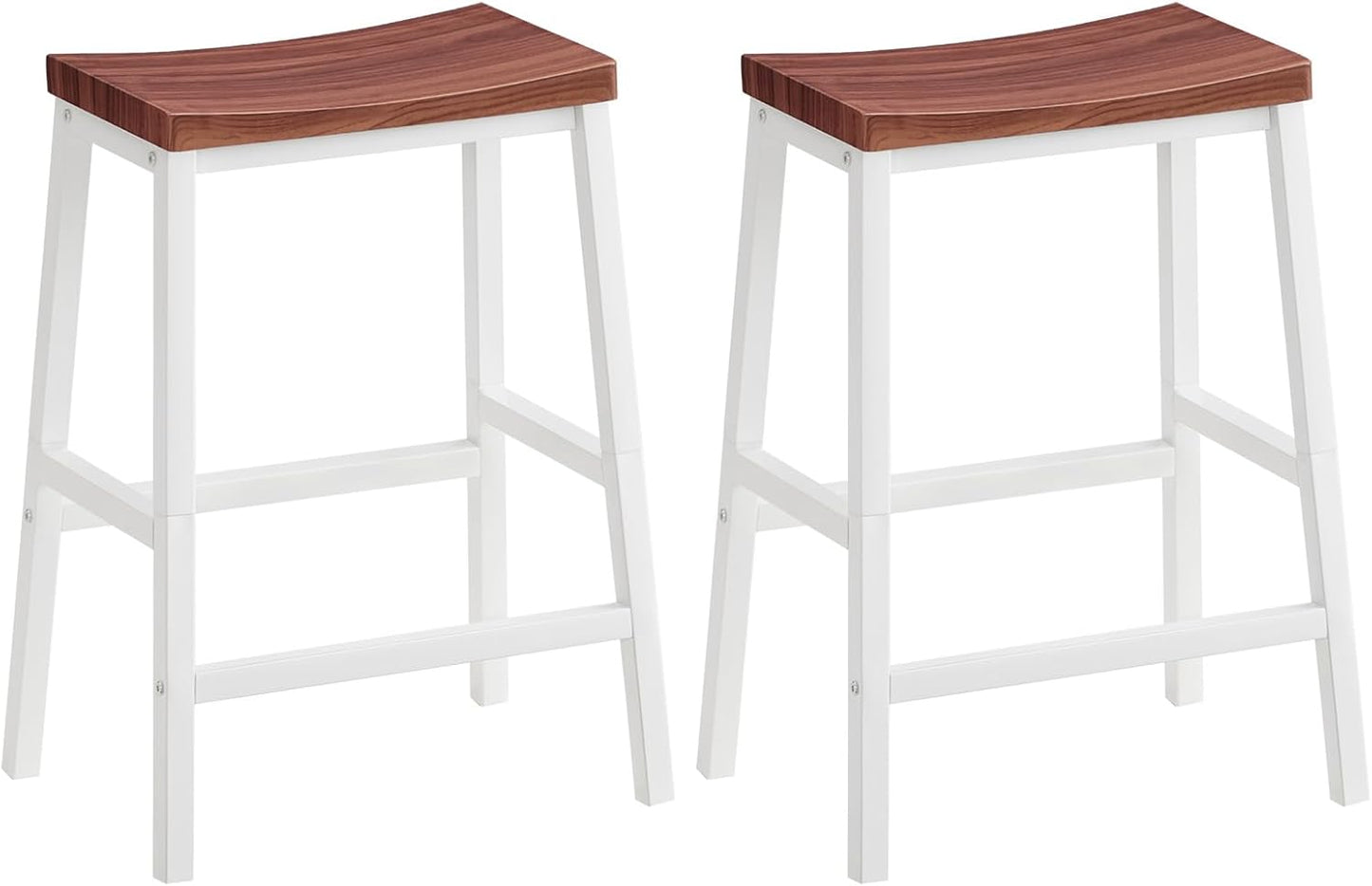 HOOBRO Bar Stools, Set of 2 Bar Chairs, 23.6 Inch Saddle Stools, Kitchen Counter Seat with Footrests, Industrial Barstools for Dining Room, Kitchen, Counter, Bar, Walnut and White HW02MD01