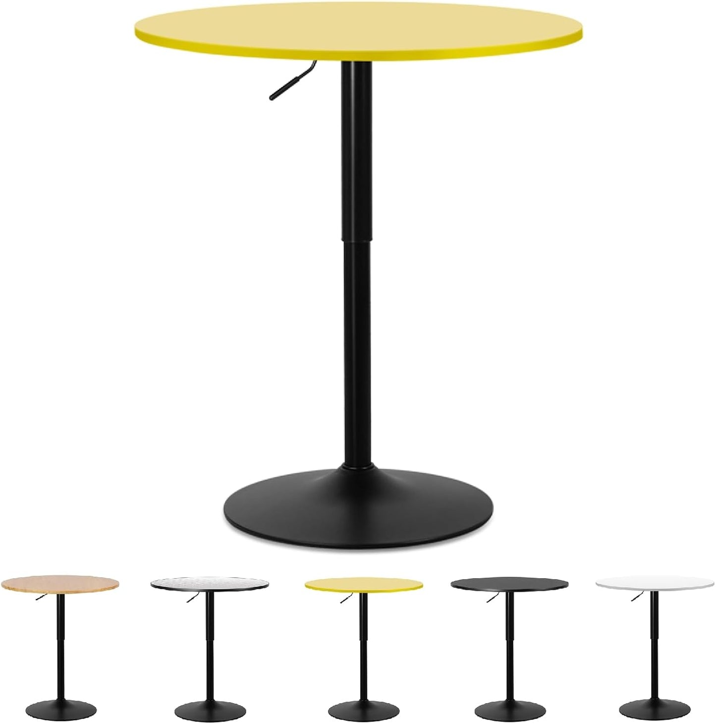 Athena Collection Modern Bar Table Round Top Height Adjustable, Tall Bistro Pub Cocktail Table Height Top and Sturdy Base, Suitable for Home Kitchen Pub Restaurant Outdoor, Yellow