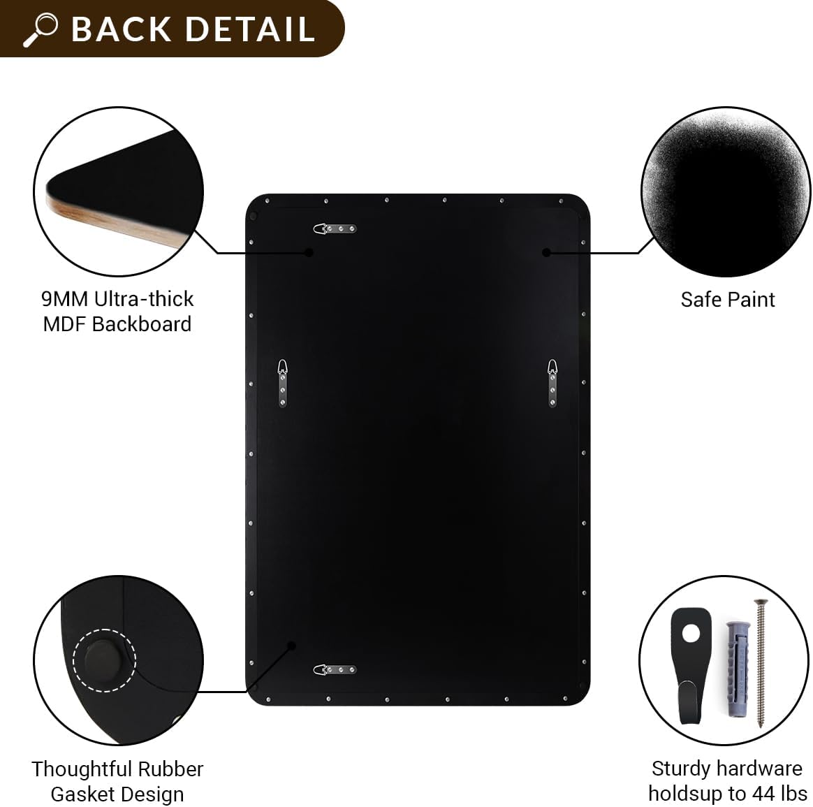 ANDY STAR Black Bathroom Mirror, 24”x40” Rounded Corner Rectangle Mirror, Modern Metal Frame Bathroom Vanity Mirror(Matte Black Finish)