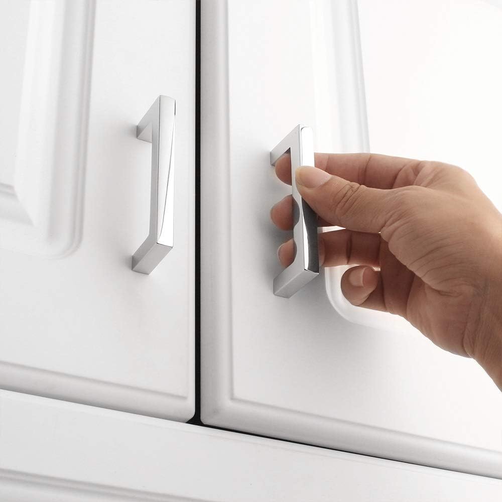 KOOFIZO Solid Square Bar Cabinet Handle - Chrome Furniture Pull, 3 Inch/76mm Screwhole Distance, 10-Pack for Kitchen Cupboard Door, Bedroom Dresser Drawer, Bathroom Wardrobe Hardware