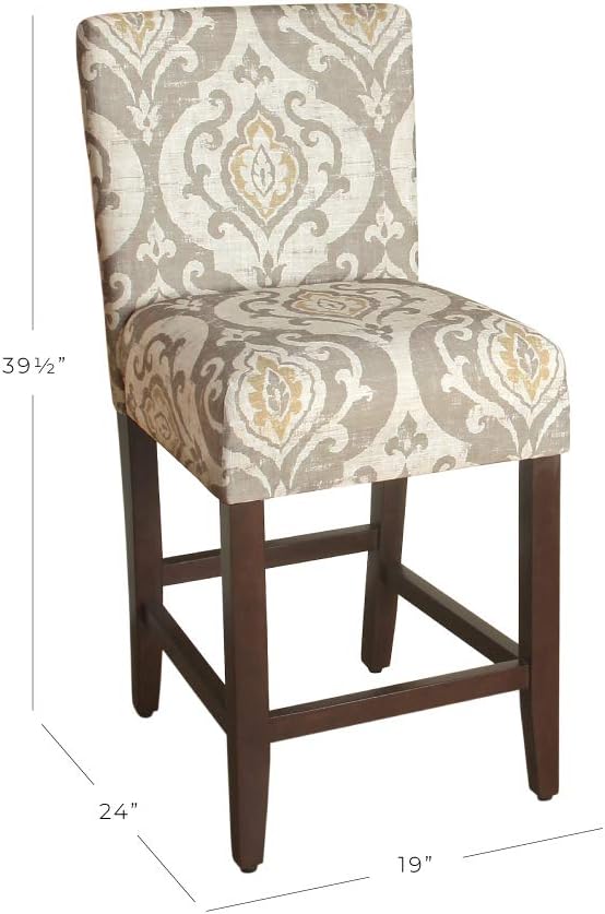 HomePop Upholstered Counter Height Barstool, 24-Inch, Suri Cream Damask