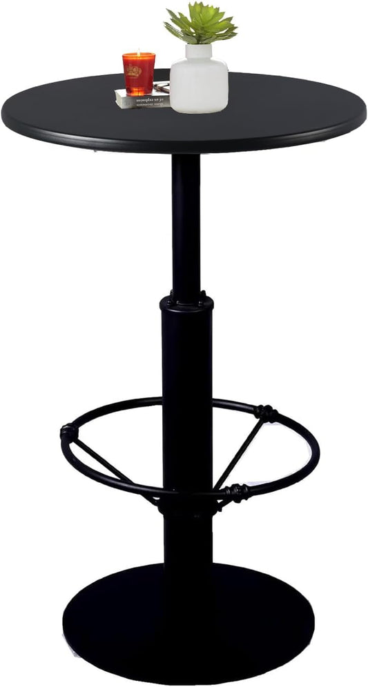 Diwhy Industrial Pub Table 23.6" Iron Round Desktop 37.4" Height Cast Iron Bar Table Black