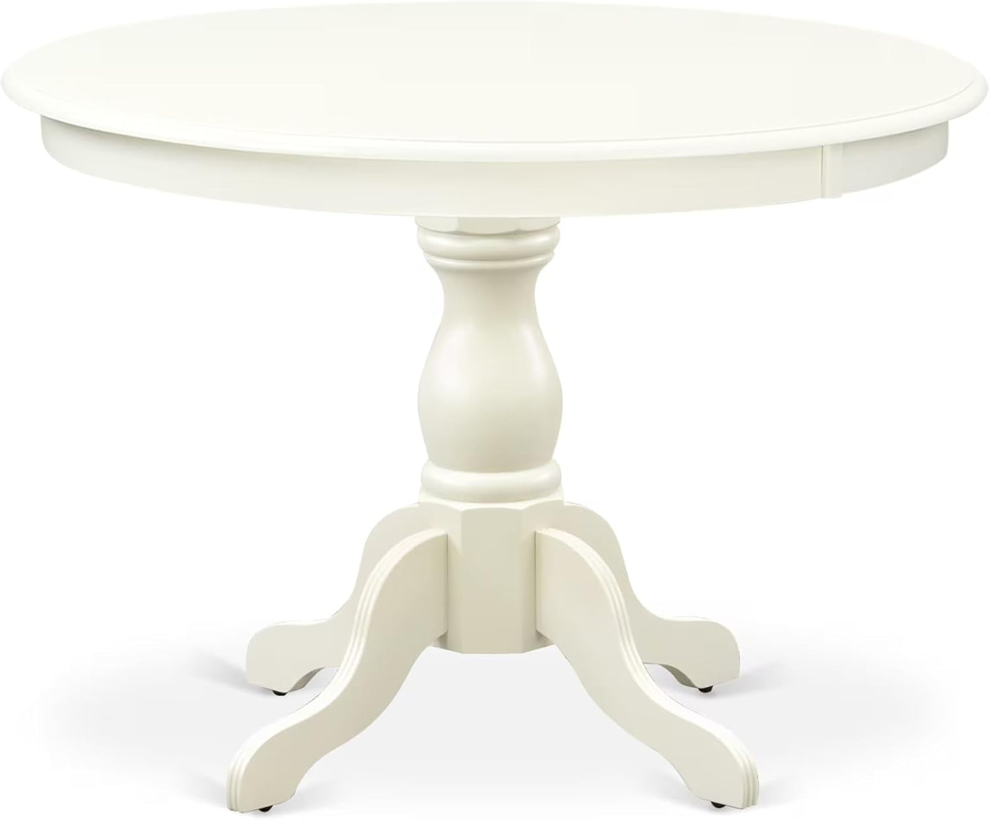 East West Furniture HBBO5-LWH-W 5 Piece Dining Room Furniture Set Includes a Round Kitchen Table with Pedestal and 4 Dining Chairs, 42x42 Inch, Linen White