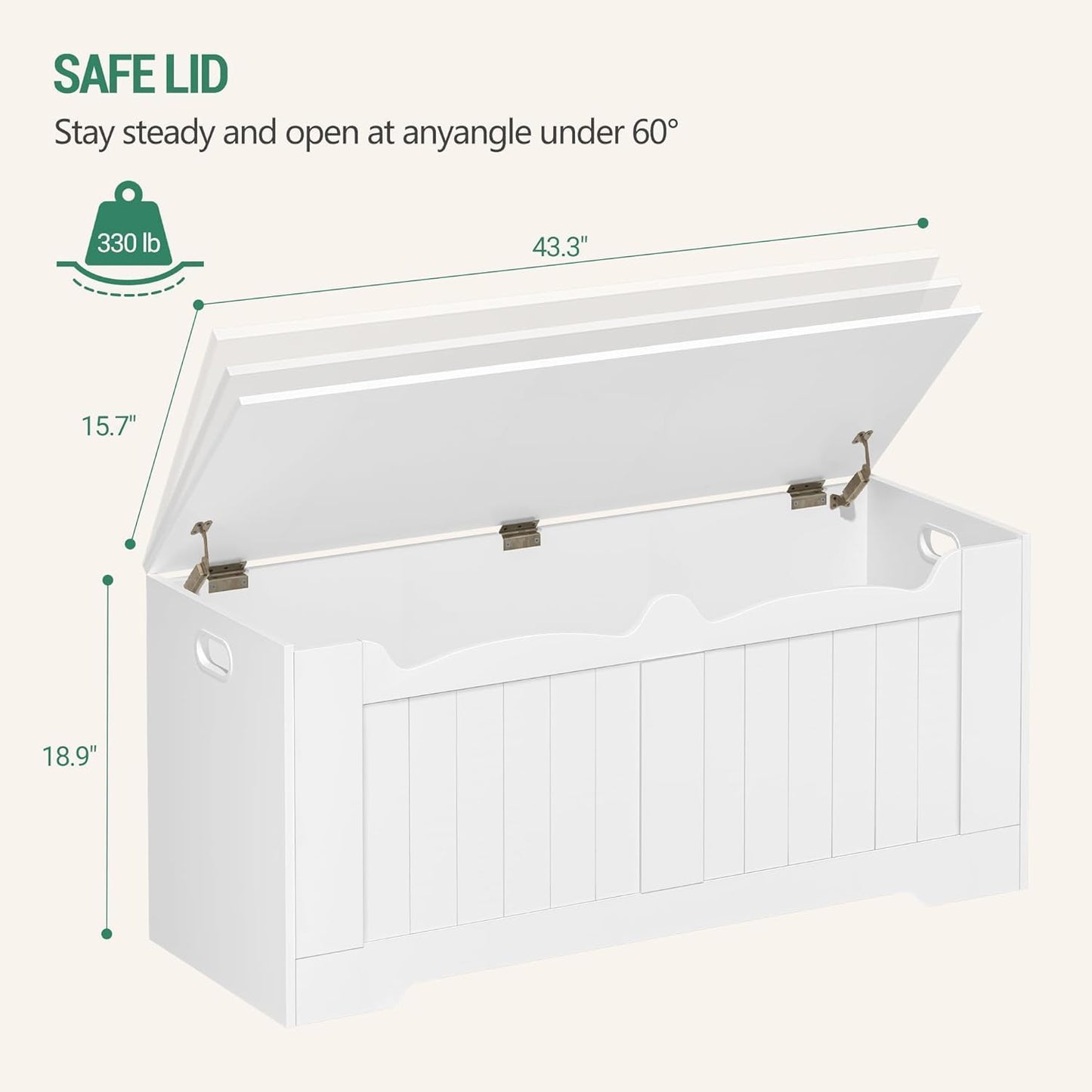 43.3" Storage Chest, Extra Large Storage Trunk with 2 Safety Hinges, Lift-Top Bench Box, Wooden Chest Organizer, Shoe Bench for Entryway, Bedroom, Living Room, White SB25503X