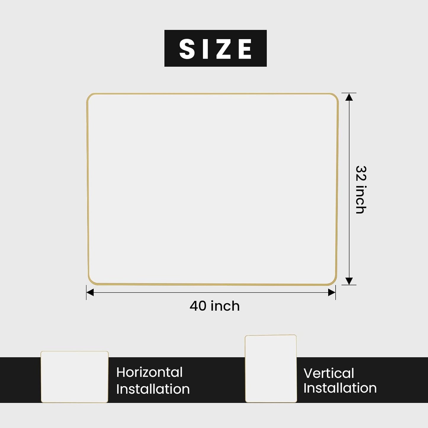 Gold Bathroom Mirror, 40x32 Inch Brushed Gold Metal Frame Mirror for Wall, Rounded Rectangle Bathroom Vanity Mirror, Tempered Glass, Anti-Rust, Horizontal/Vertical