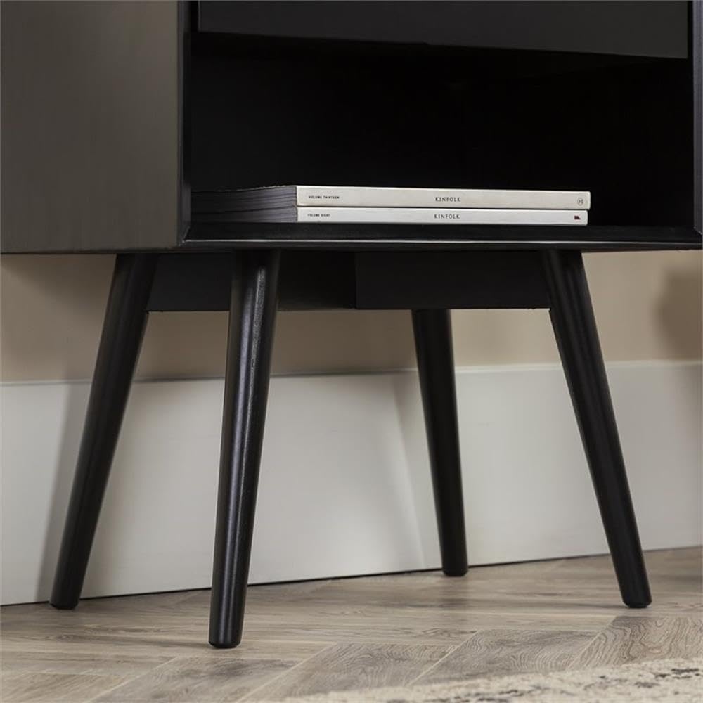 Walker Edison Ella Mid Century Modern 1 Drawer Solid Wood Nightstand, 1 Pack, Black
