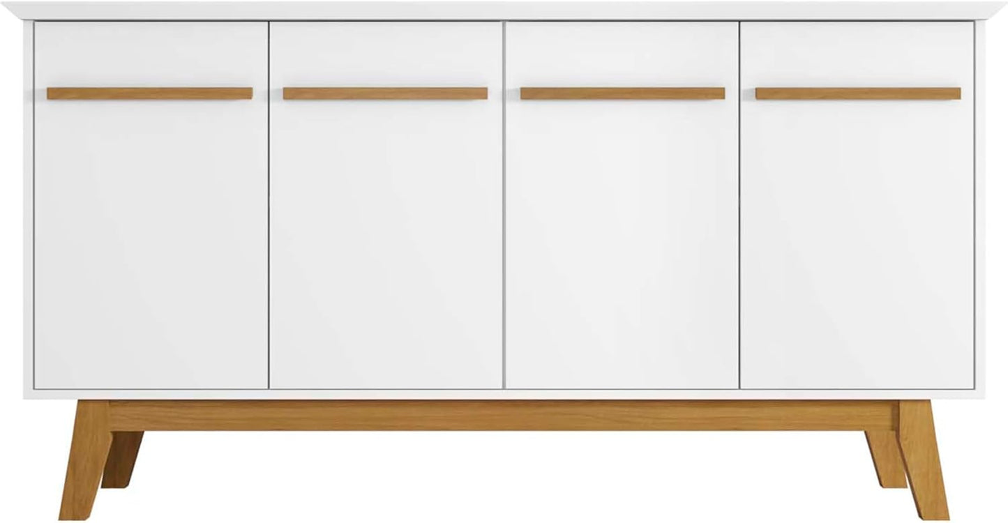 Manhattan Comfort Yonkers 63 Inch Buffet Sideboard with 2 Cabinets & Soft Close Doors, Storage Furniture with Stylish Beveled Top, Solid Wood Legs, White