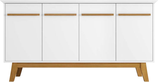 Manhattan Comfort Yonkers 63 Inch Buffet Sideboard with 2 Cabinets & Soft Close Doors, Storage Furniture with Stylish Beveled Top, Solid Wood Legs, White