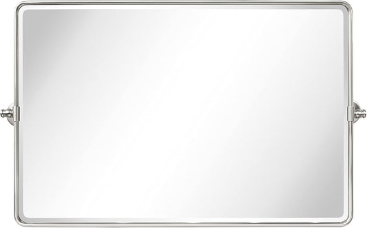 TEHOME 24 x 38'' Horizontal Farmhouse Brush Nickel Metal Framed Pivot Rectangle Bathroom Mirror Tilting Beveled Vanity Mirrors for Wall