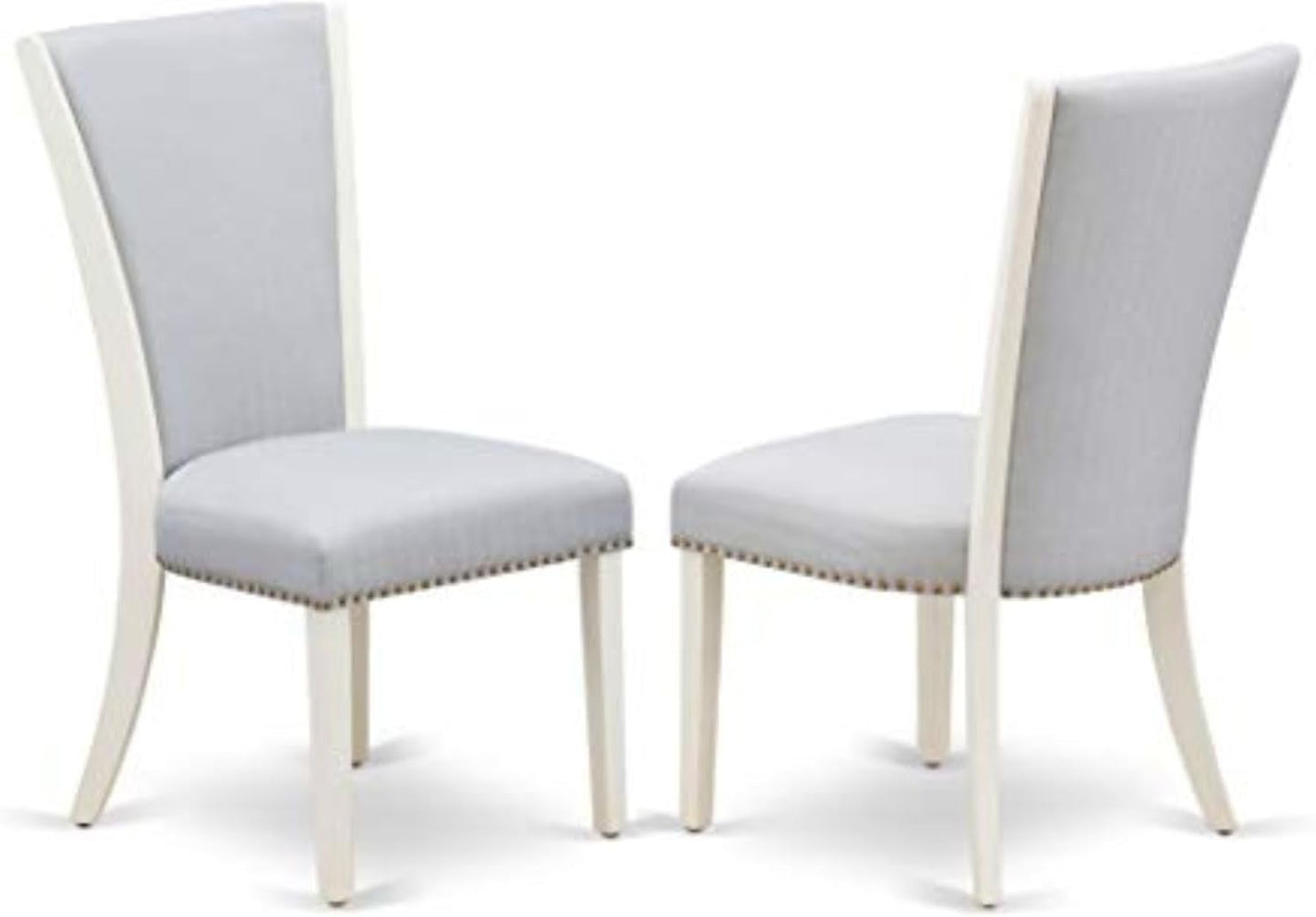 East West Furniture VEP0T05 Verona Parson Chairs - Nailhead Trim Grey Linen Fabric Padded Dining Chairs, Set of 2, Wirebrushed Linen White