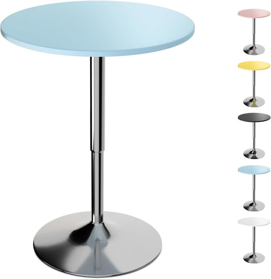 Athena Collection Bar Table with Swivel Top, Round Bistro Pub Bar Height Cocktail Table with Height Adjustable top and Metal Silver Base for Home Outdoor Party Event, Blue