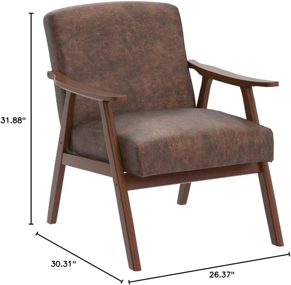 Container Furniture Direct Accent Chair with Microfiber Upholstery and Solid Wood Frame, Classic Mid-Century Modern Living Room Furniture for Extra Seating, Brown