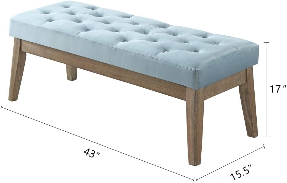 24KF Velvet Upholstered Buttons Tufted Entryway Bench with Solid Wood Leg,Bed Bench Ottoman with Padded Seat,5034-Seaglass
