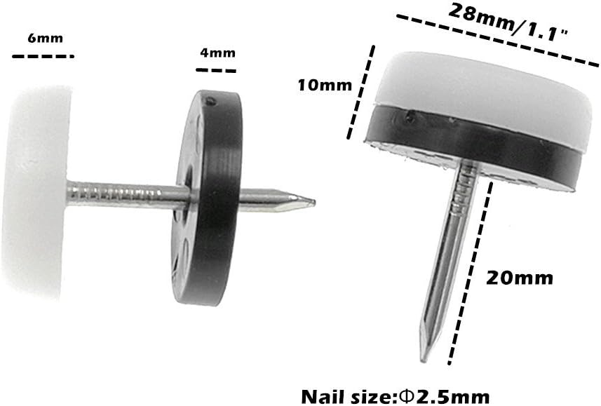 ALIMITOPIA 40pcs Furniture Glide Nail-in Thickened Nylon Chair Glide Slider Furniture Pad Floor Protector for Wooden Furniture Chair Tables Leg Feet(Φ28mm or 1.1";White)